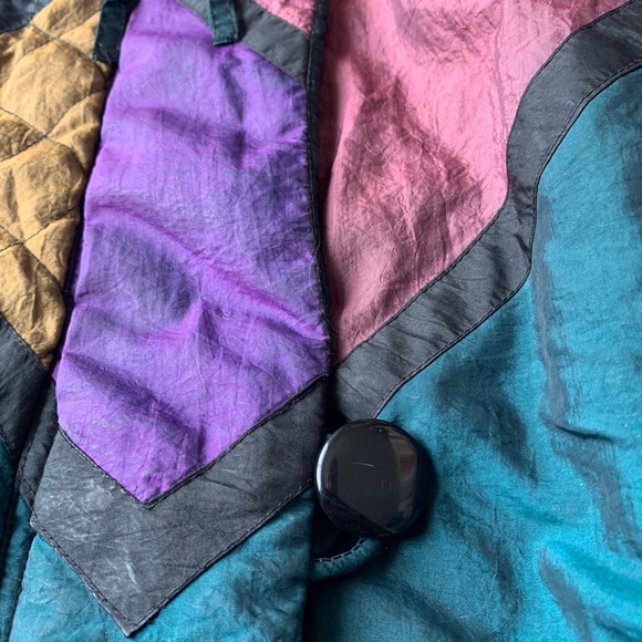 Vintage 70's 80's Pearlescent Patchwork Quilted Puffer Winter Coat S Jacket RARE - Picture 3 of 8